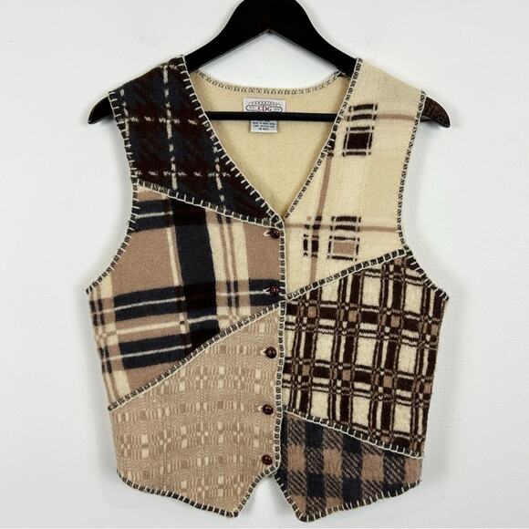 Vintage Cambridge Dry Goods 100% Wool Patchwork Vest One Size - Picture 1 of 7